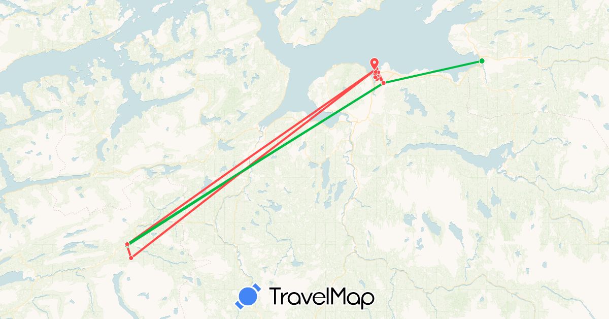 TravelMap itinerary: bus, plane, hiking in Norway (Europe)